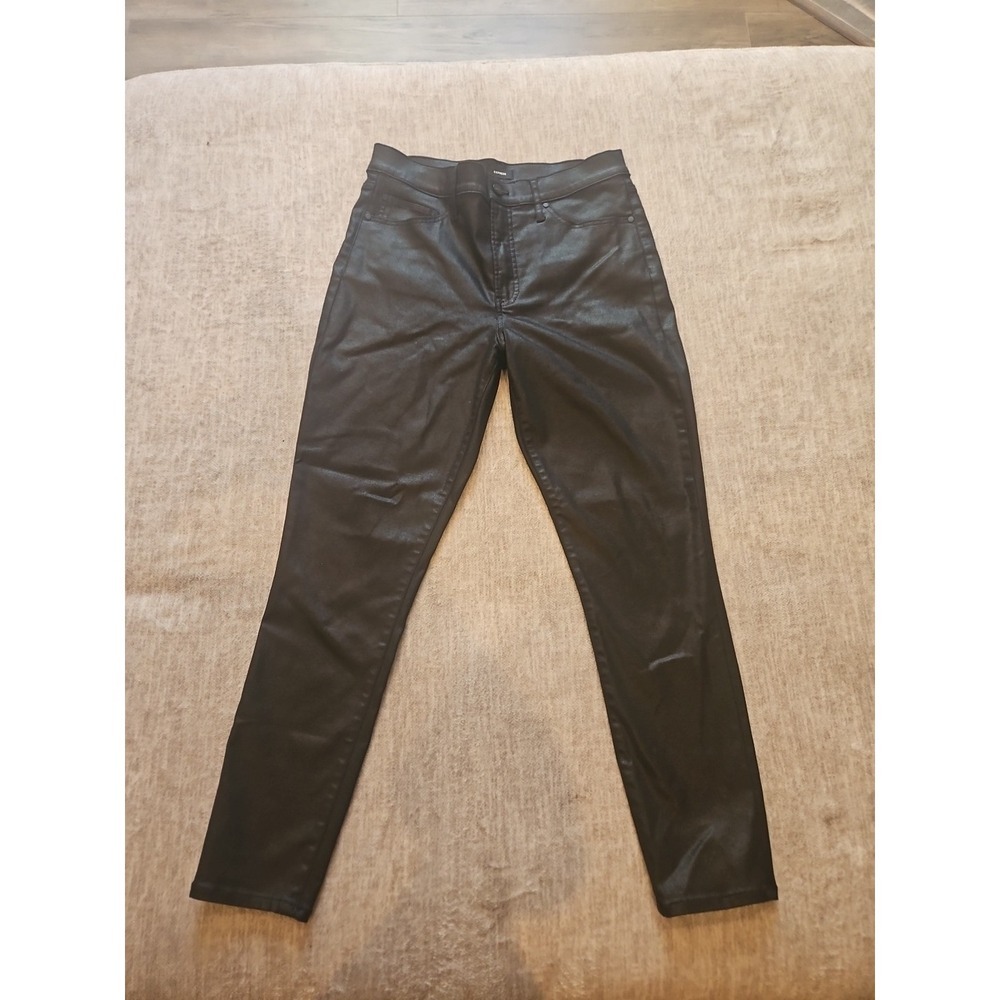 Express Jeans Metallic High Waisted Faux Leather Skinny Pants Brass Color, 10R